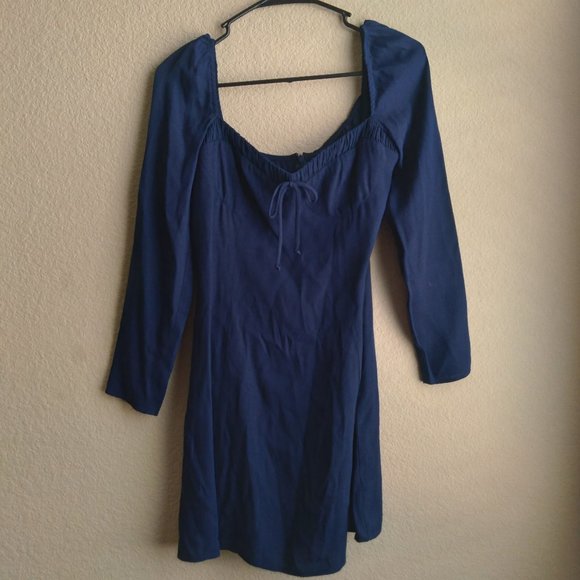 Reformation Sydney Long Sleeve Bow Tie Mini Dress in Blue/Danube NWOT - Picture 2 of 7